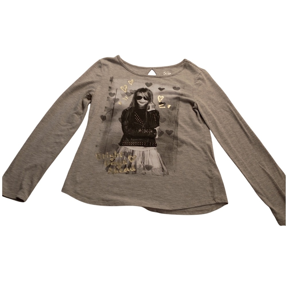 Justice Graphic Tee Girl's Long Sleeve Bright Days Ahead Gray Size 12 Sparkle